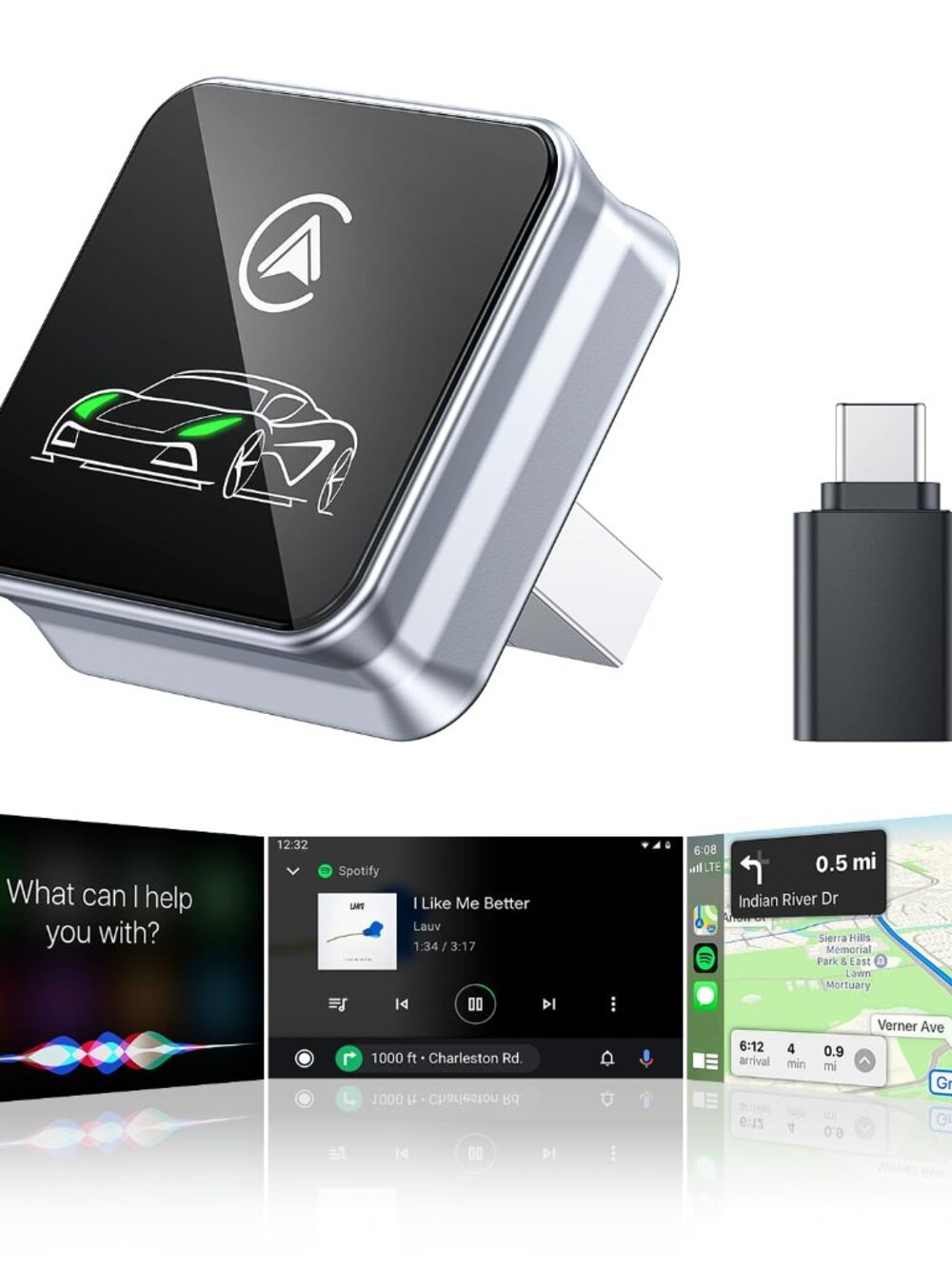 Houflody Wireless CarPlay Adapter for iPhone Wired to Wireless Converter